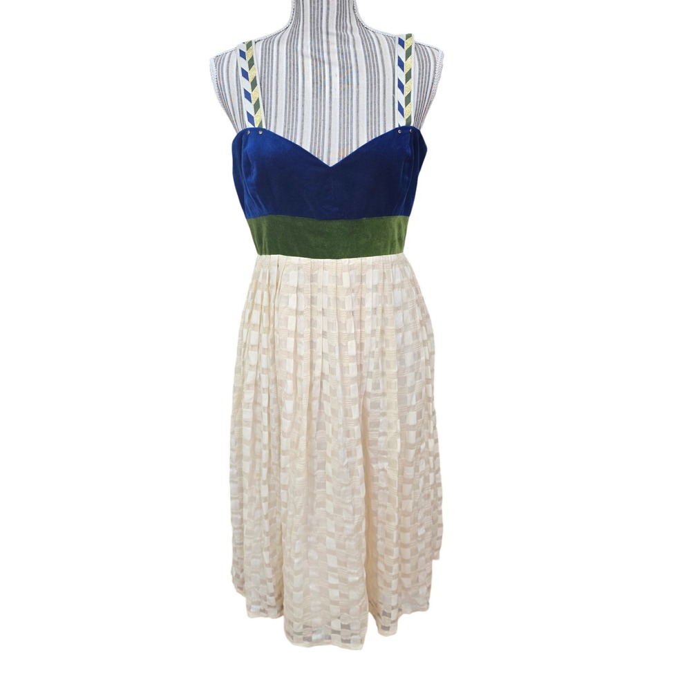Anthropologie Mädchen Silk Velvet Lace Midi Dress Embroidered Straps Size 12